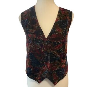 VIPetites BUTTON-UP VEST WITH FLORAL PRINT & GOLD THREAD DESIGN/ Size S